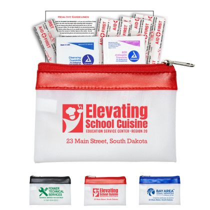 Custom Safety-On-The-Go FS 7 Piece First Aid Kit in Colorful Zipper Vinyl Pouch - All Colors 