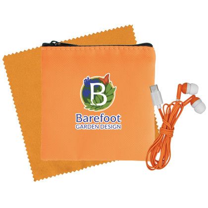 Custom Colorful RPET Ear Bud & Cloth Set - Orange 