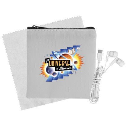 Custom Colorful RPET Ear Bud & Cloth Set - Gray 