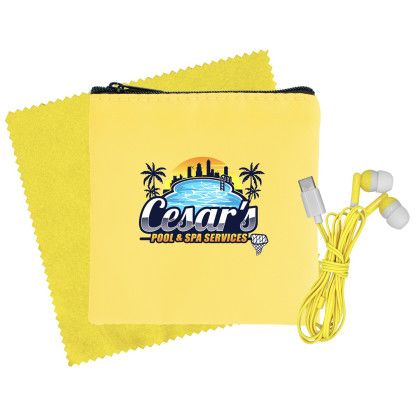 Custom Colorful RPET Ear Bud & Cloth Set - Yellow 