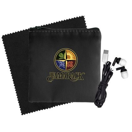 Custom Colorful RPET Ear Bud & Cloth Set - Black