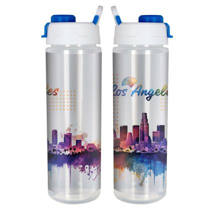 Custom Lumina Full Color 24 oz Bottle with Pop Up Lid - Blue 