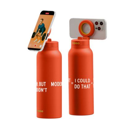 Custom Ringo Pro Water Bottle with Magnetic Booster Ring 24 oz. - Orange In Use 