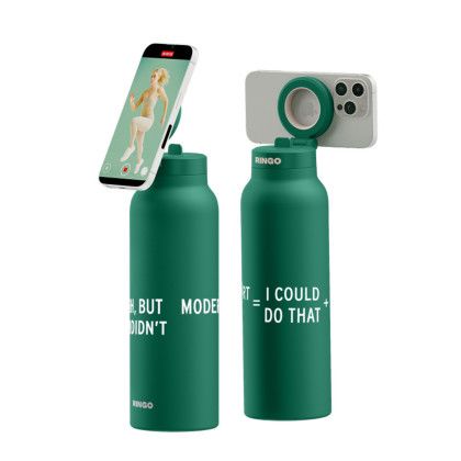 Custom Ringo Pro Water Bottle with Magnetic Booster Ring 24 oz. - Green In Use 