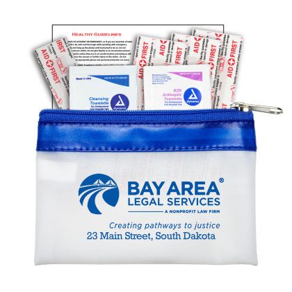 Custom Safety-On-The-Go FS 7 Piece First Aid Kit in Colorful Zipper Vinyl Pouch - Frost/Blue 