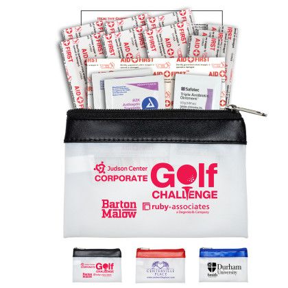Custom Safety-On-The-Go 14 Piece First Aid Kit in Colorful Zipper Vinyl Pouch - All Colors 