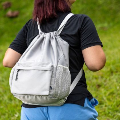 Custom Echelon Recycled Backpack - Gray Lifestyle View 
