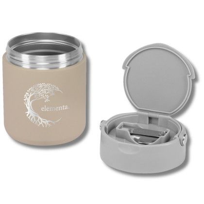 Custom 20 oz Urban Peak Vacuum Food Jar with Spork - Sand Open View 