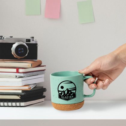 Custom Coaster Stoneware 13 oz Mug - Teal Lifestyle View 