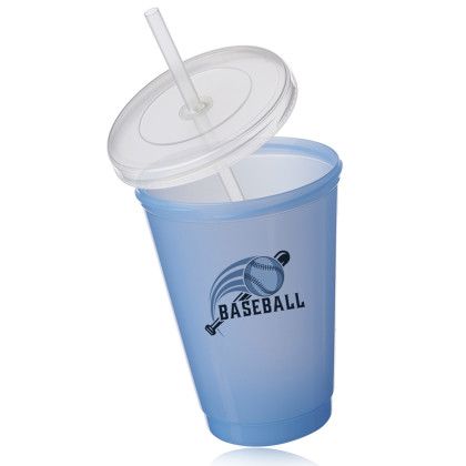 Custom 16 oz. Hombre Color Changing Tumblers - Aqua Blue Open Cap View 