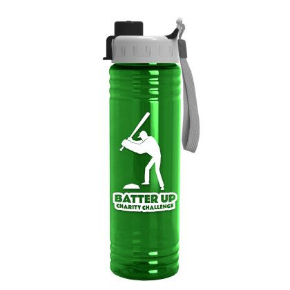 Custom Slim Fit Bottle with Quick-Snap Lid - 24 oz. - Screen Print - Translucent Green
