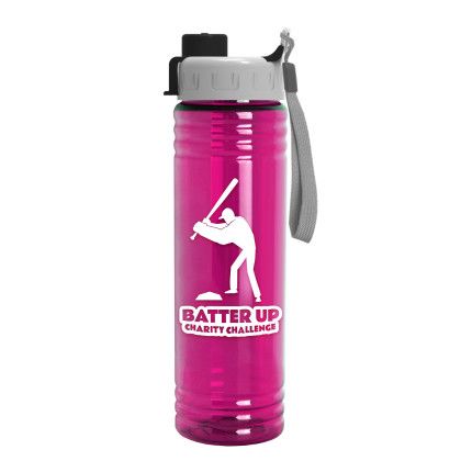 Custom Slim Fit Bottle with Quick-Snap Lid - 24 oz. - Screen Print - Translucent Fuchsia 