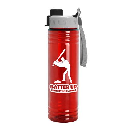 Custom Slim Fit Bottle with Quick-Snap Lid - 24 oz. - Screen Print - Translucent Red