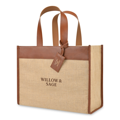Custom Out of The Woods Jute Trim Box Tote - Natural Side View Custom Out of The Woods Jute Trim Box Tote - Natural Side View