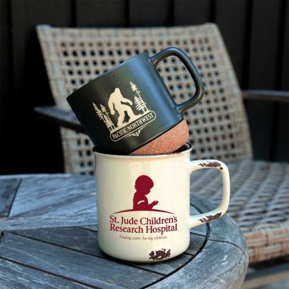 Custom Distressed Stoneware 17oz Camp Mug - Lifestyle View Custom Distressed Stoneware 17oz Camp Mug - Lifestyle View