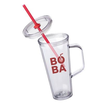 Custom 24 oz. Tilden Plastic Tumbler with Handle - Red Open Cap View 