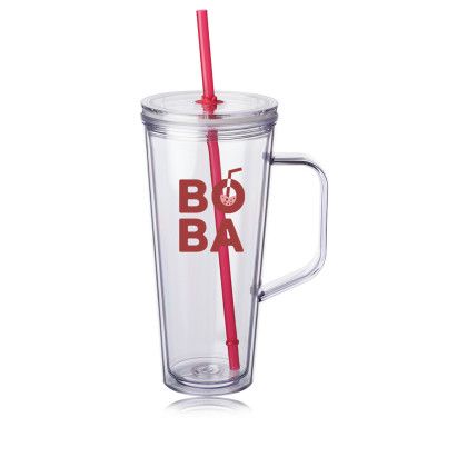 Custom 24 oz. Tilden Plastic Tumbler with Handle - Red 