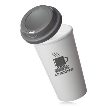 Custom Florence 16 oz. Plastic Coffee Tumbler - Grey Open Cap View 