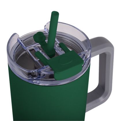 Custom Key West 22 oz SS Travel Mug w/Can Cooler - Green Open Cap View 