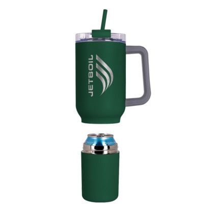 Custom Key West 22 oz SS Travel Mug w/Can Cooler - Green Open View 