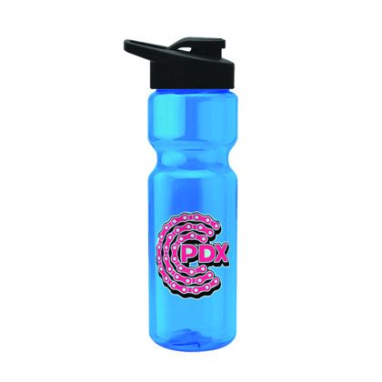 Custom Blazer 28 oz Transparent Bike Bottle w/Drink-thru Lid - Transparent Blue