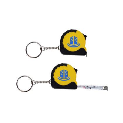 Custom 3 1/4 Ft. Mini Grip Tape Measure Key Chain - Yellow