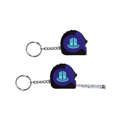 Custom 3 1/4 Ft. Mini Grip Tape Measure Key Chain - Blue