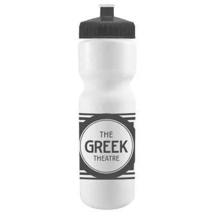 Custom Cyclo-Cross 28 oz Bike Bottle - White w/Push-Pull Lid - White with Gray