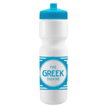 Custom Cyclo-Cross 28 oz Bike Bottle - White w/Push-Pull Lid - White with Cyan