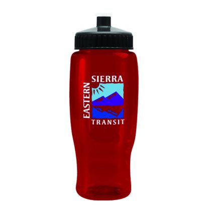 Custom Pedal Pusher 27 oz Recycled Transparent Contour Bottle w/Push-Pull Lid - Transparent red