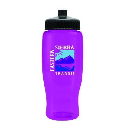 Custom Pedal Pusher 27 oz Recycled Transparent Contour Bottle w/Push-Pull Lid - Transparent pink