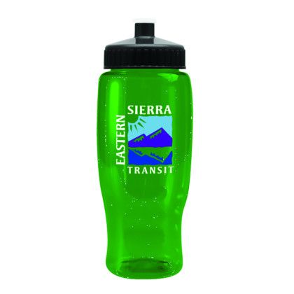 Custom Pedal Pusher 27 oz Recycled Transparent Contour Bottle w/Push-Pull Lid - Transparent Green