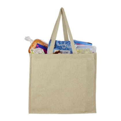 Custom 4 oz Recycled Cotton Shopper Tote with Laminated Interior - Natural In Use 