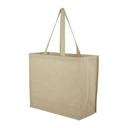 Custom 4 oz Recycled Cotton Shopper Tote with Laminated Interior - Natural Side View 