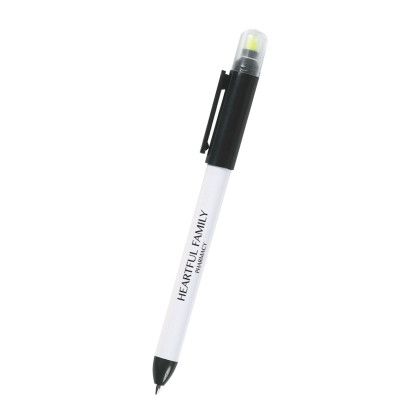 Custom Twin-Write Pen/Highlighter- White