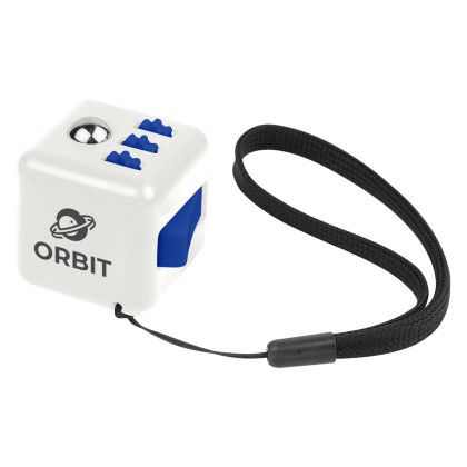 Customizable Fidget Fun Cube Stress Toy with Logo - White with royal blue