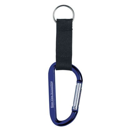 Custom Carabiner With Strap and Split Ring - Navy blue