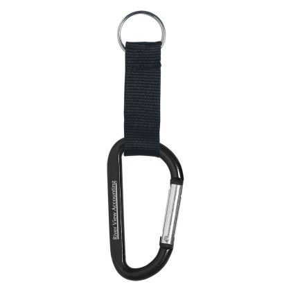 Custom Carabiner With Strap and Split Ring - Black