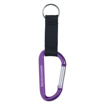Custom Carabiner With Strap and Split Ring - Purple