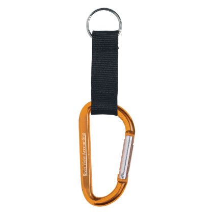 Custom Carabiner With Strap and Split Ring - Gold