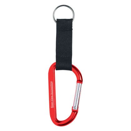 Custom Carabiner With Strap and Split Ring - Red