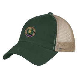 Custom Washed Cotton Mesh Back Cap - Dark Green with Khaki