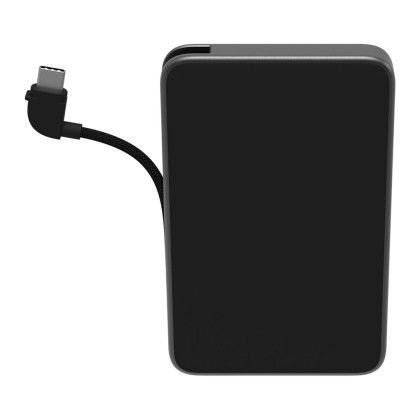 Custom mophie Powerstation Mini 5k Power Bank with Integrated Cable - Black Back View Custom mophie Powerstation Mini 5k Power Bank with Integrated Cable - Black Back View