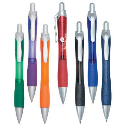 Rio Ball Point Pen with Contoured Rubber Grip Promotional Custom Imprinted With Logo