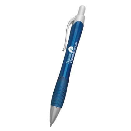 Rio Ball Point Pen with Contoured Rubber Grip - Metallic blue