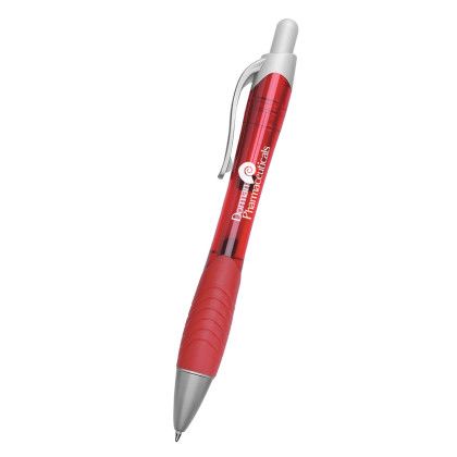 Rio Ball Point Pen with Contoured Rubber Grip - Translucent red