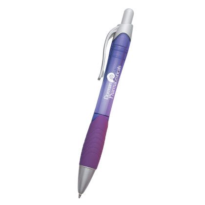 Rio Ball Point Pen with Contoured Rubber Grip - Translucent purple