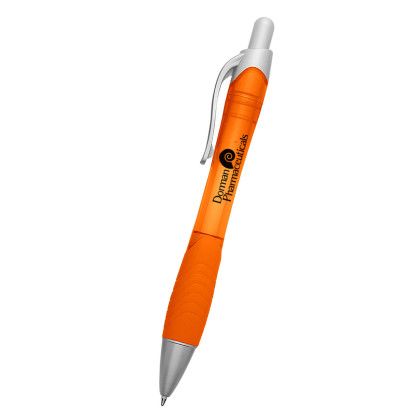 Rio Ball Point Pen with Contoured Rubber Grip - Translucent Orange
