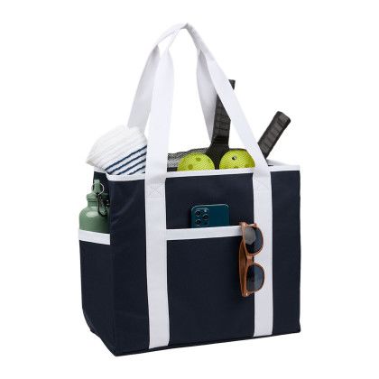 Custom Varsity Club Tote - Navy In Use Custom Varsity Club Tote - Navy In Use