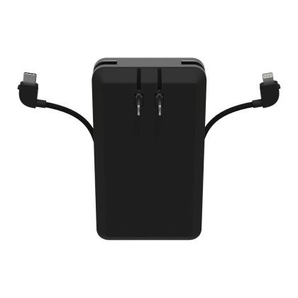 Custom mophie Powerstation Plus Ultra 10,000 mAh Power Bank with AC Plug - Black Charging Wire View 